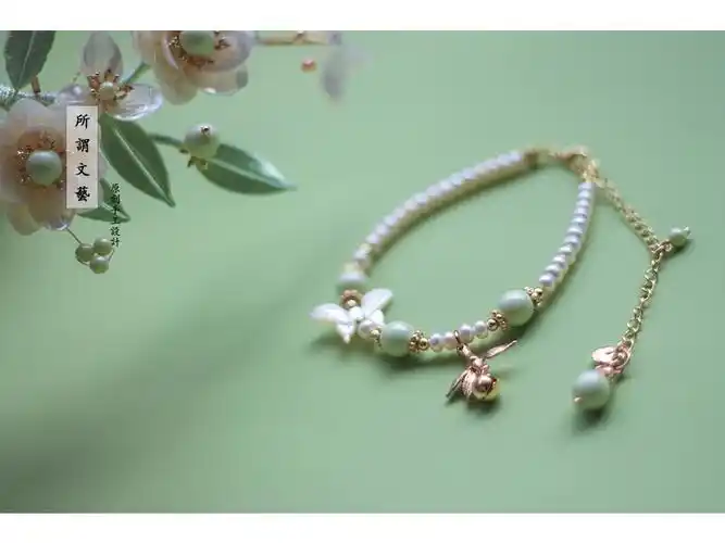 手链手串清新铃铛珍珠手饰古风配饰旗袍汉服手链