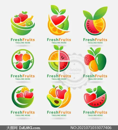 多彩水果图案标志创意设计矢量素材