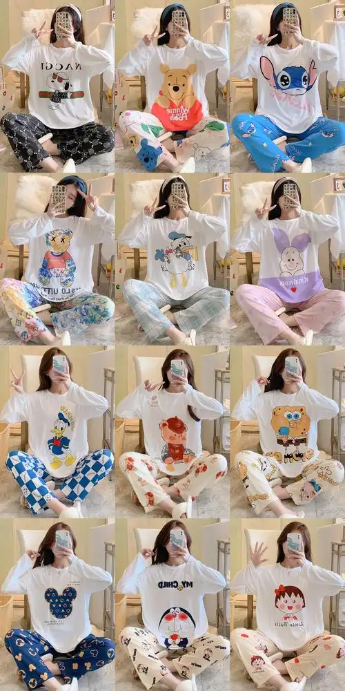 2024春秋季新款睡衣女长袖两件套装宽松甜美卡通韩版