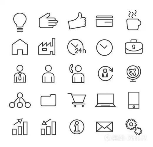 一套白色背景上最小的简单业务细线图标