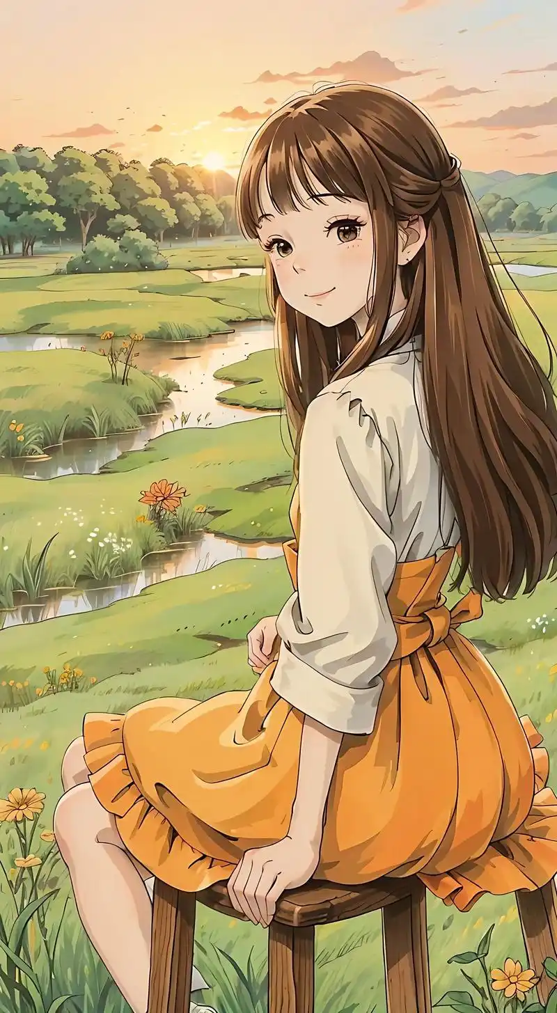 一个女孩坐在椅子上侧脸回眸一笑#ai绘画 #二次元 #动漫  - 抖音