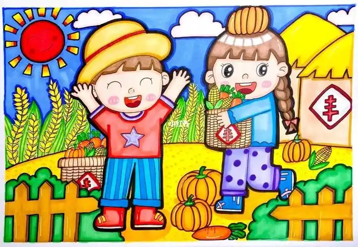 《五谷丰登》简笔画丰收的简笔画儿童画秋天丰收的图画可可简笔画原创