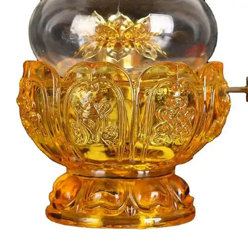 油灯苏油灯八宝佛前清光调控吉祥莲花调节可调琉璃摆件