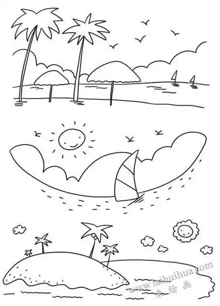 夏日海滩场景简笔画图片海边玩沙简笔画6教你画海边风景简笔画
