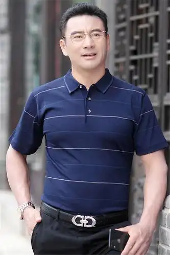 中年男士爸爸短袖t恤冰丝上衣40-50岁中老年人夏装polo衫爷爷男装