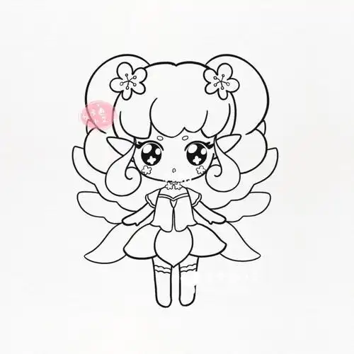 小花仙精灵王 红雨 简笔画q版线稿分解图线稿简笔画