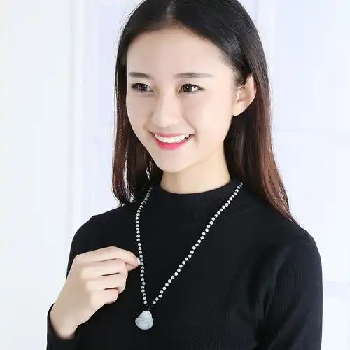 翡翠a货玉佛吊坠 浅绿色冰种弥勒佛玉坠笑佛项链佛公玉石毛衣链女