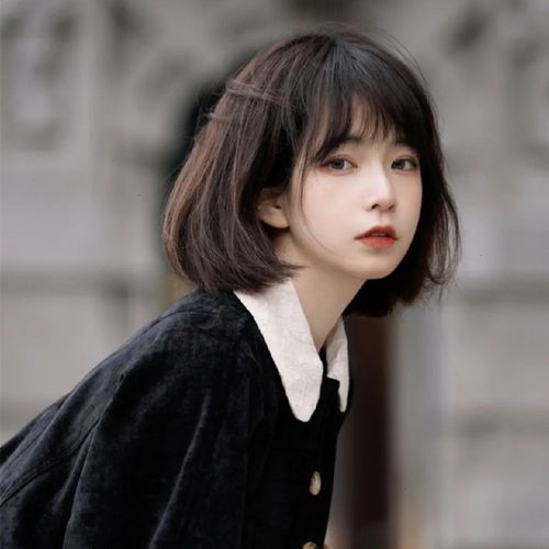 网红假发女短发波波头假发套日系圆脸少女减龄学生黑色全头套式