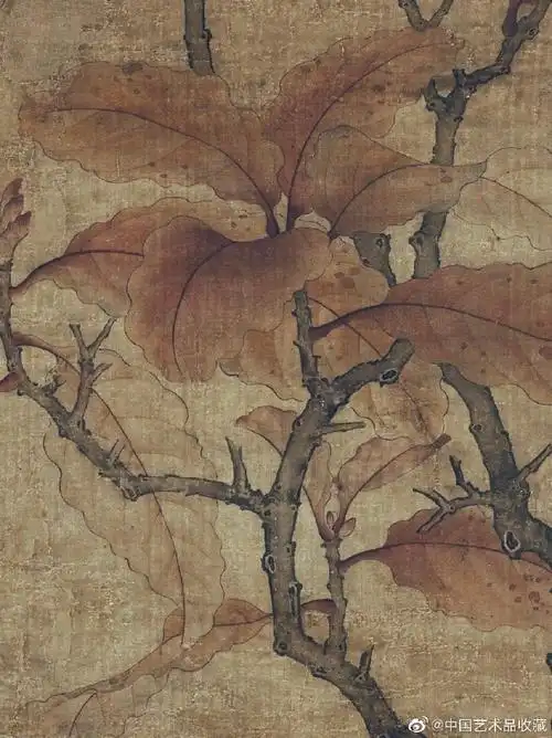 花鸟画#【 北宋 崔白 《丹枫鸟鹊》 】立轴,绢本设色,82×49.