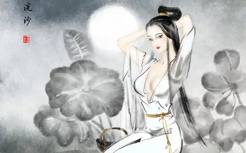 水墨西施浣纱图krita板绘