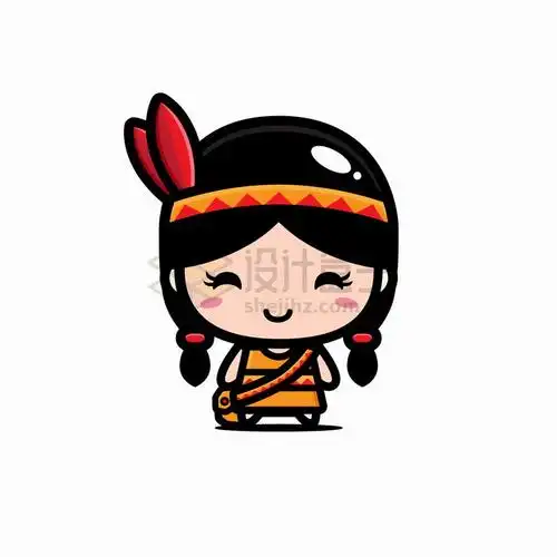 可爱的卡通印第安人女孩png图片免抠矢量素材