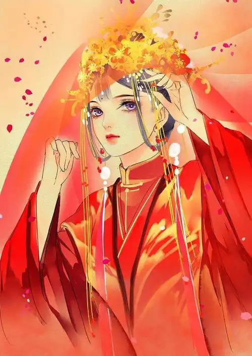 古风女子嫁衣手绘 看小女子嫁衣似火,为君铺就十里红妆