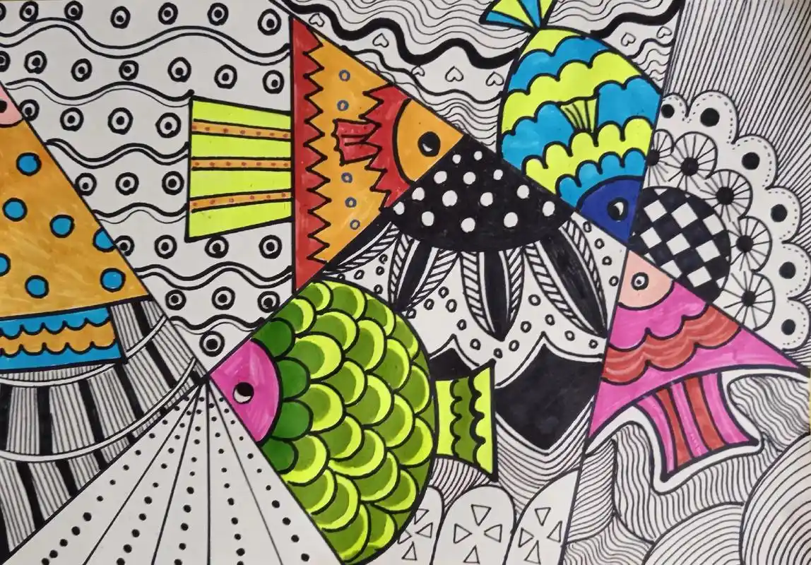 彩色线描鱼96#绘画 #简笔画 #创意美术 #创意儿童画 # - 抖音