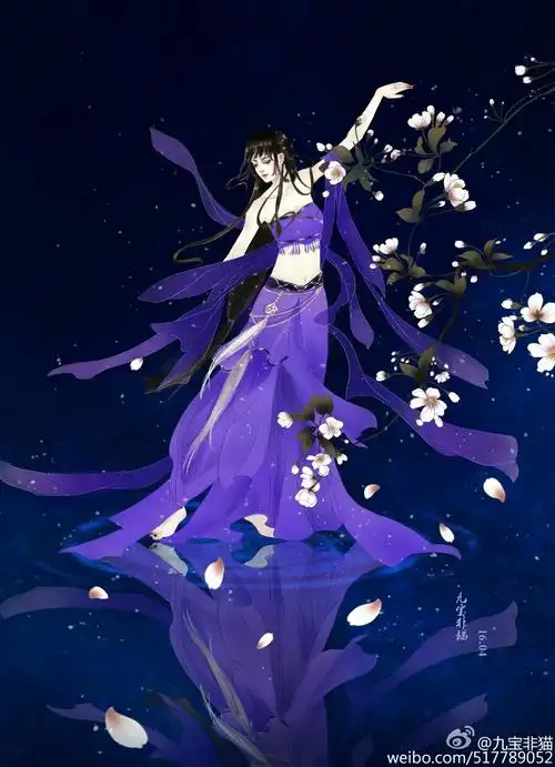 手绘古风紫衣女子画师:九宝非猫