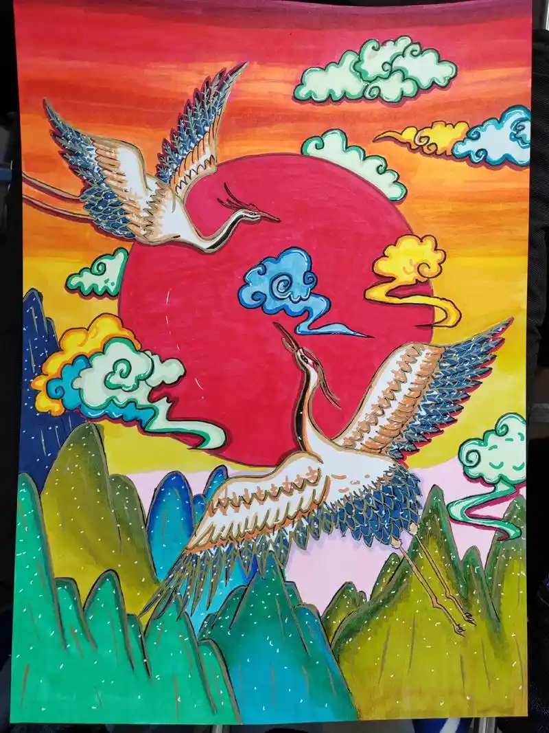 马克笔绘画 #国风绘画 #临摹学习 临摹作品仙鹤@十一是只 - 抖音