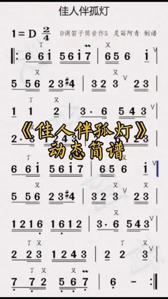 《佳人伴孤灯》动态简谱,竹笛演奏.