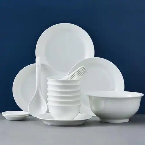 套装松发陶瓷碗碟家用简约白瓷餐具瓷碗吃饭餐具瓷器套装