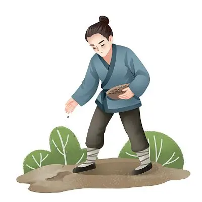 古代人物卡通手绘在田地播种的农民人物素材农民元素