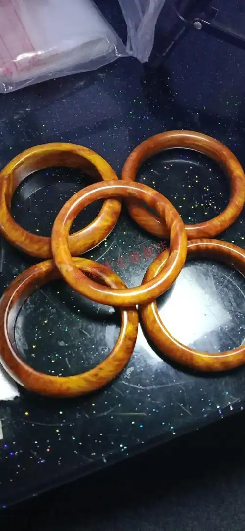 琥珀木制手镯东北网红松明子把件原料沉香满油全透闪电纹女生 明包料