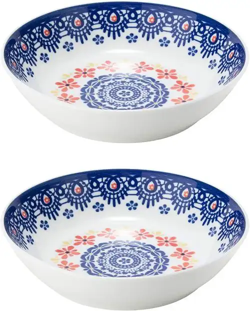 narumi 鸣海 餐盘 盘子 组合装 花纹花边 蓝色 直径20cm 2件装 咖喱&