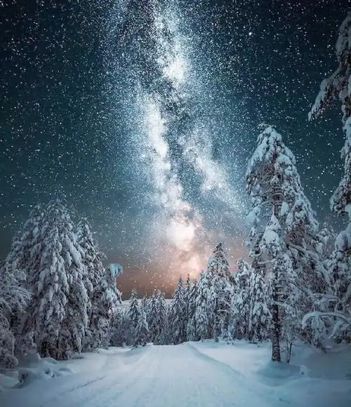 挪威孔斯贝格的雪夜星空