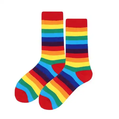 彩虹渐变袜子女长袜潮ins网红条纹糖果彩色袜日系简约中筒长袜男