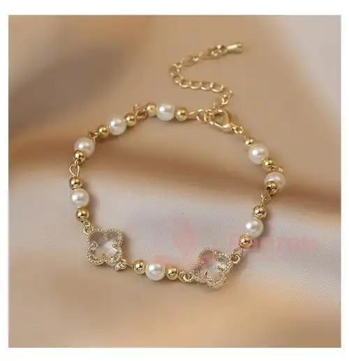 ranrou透明四叶草手链ins小众设计珍珠手串韩国气质网红女夏季大气