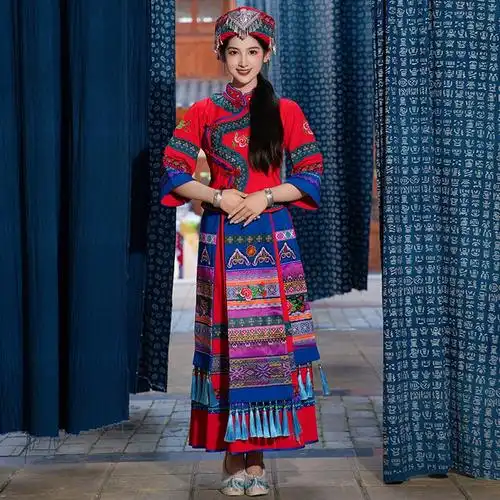 广西壮族服装女瑶族彝族服饰黎族少数民族演出服云南苗族表演衣服