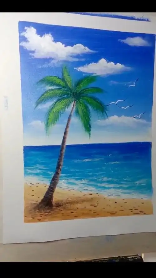 彩色油画椰子树 一学就会 超级简单