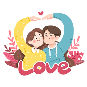 浪漫情人节卡通手绘情侣比心插画