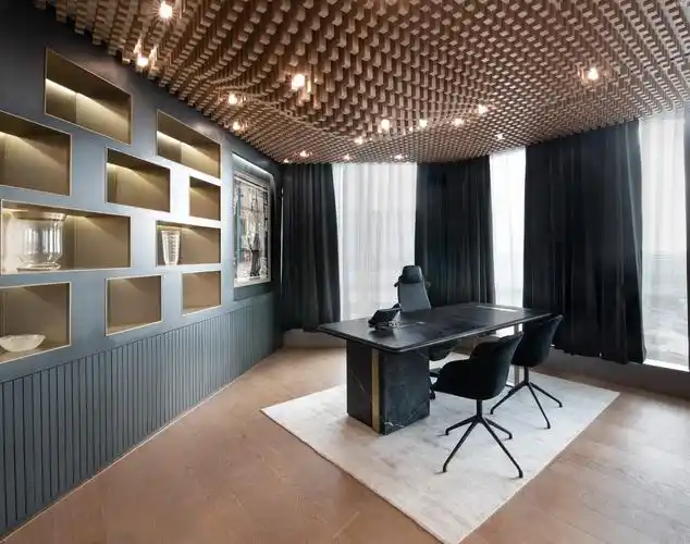 国外办公空间设计案例:以木材为基材,营造出高端奢华的办公氛围,**新
