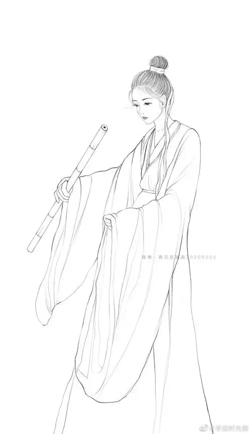 人物线稿黑白动漫素材手绘插画绘画古风