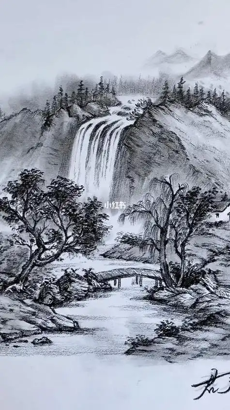 素描 风景画电子版中国风山水白描线稿图集工笔素描速写 风景绘画参考