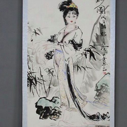 新品国画工笔画收藏品书画卷轴美女图西施挽纱图贵妃出浴图仕女图