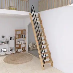 室内实木阁楼楼梯四步五六步家用梯小空间梯子大踏板木制爬梯定制