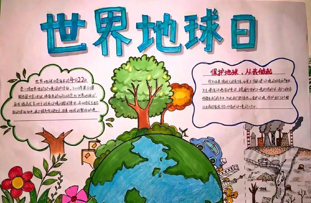 适合小学生的世界地球日手抄报来啦,地球是我家,人人都要保护她 - 抖