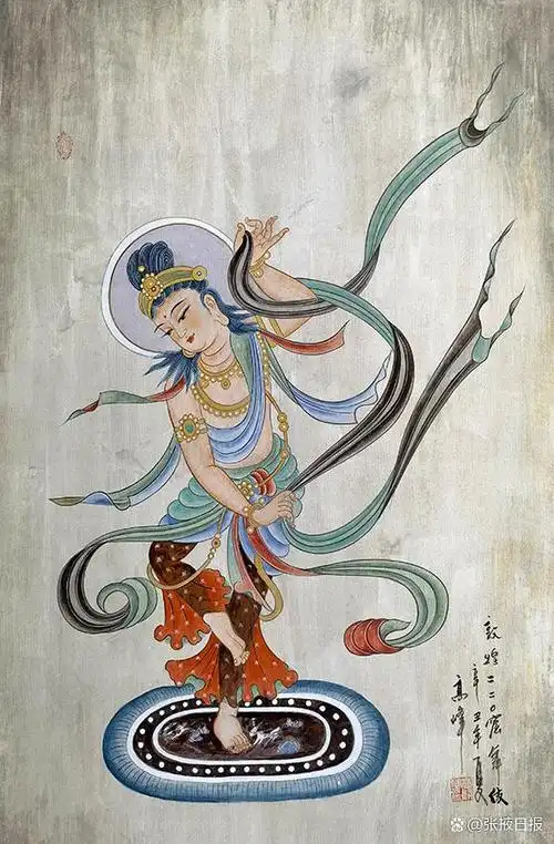 运来80多幅敦煌壁画飞天艺术作品在甘肃天水民俗风情街佳水岸小镇展出