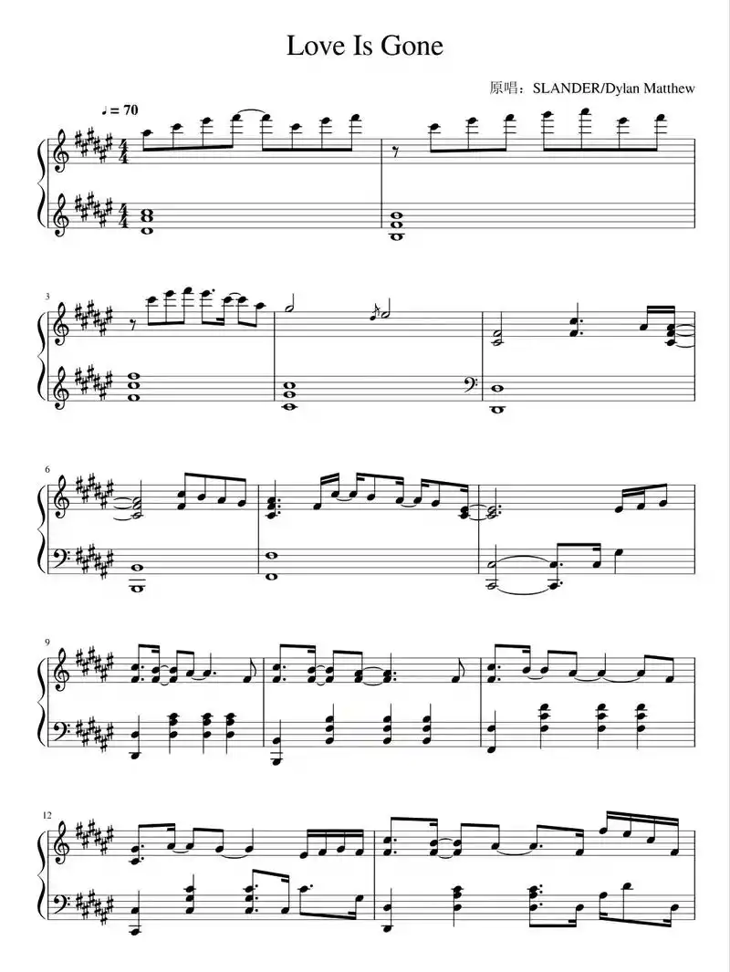 love is gone.#钢琴谱 #钢琴教学 #五线谱 # - 抖音