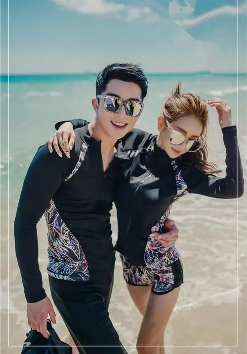 情侣潜水服女长袖长裤防晒速干全身浮潜男水母衣显瘦分体拉链泳衣