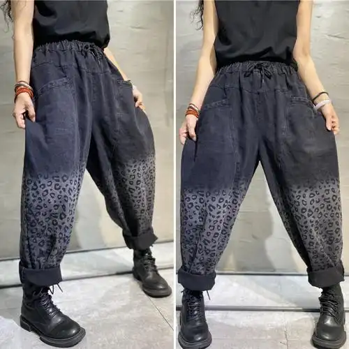 哈伦松紧带牛仔裤女图片