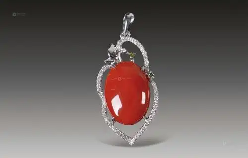 008618k金镶满钻阿卡级红珊瑚吊坠