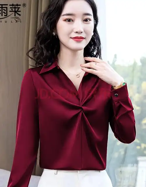 衬衫女秋款2021年新款女服早秋气质欧货上衣洋气秋衣时尚小衫 酒红色