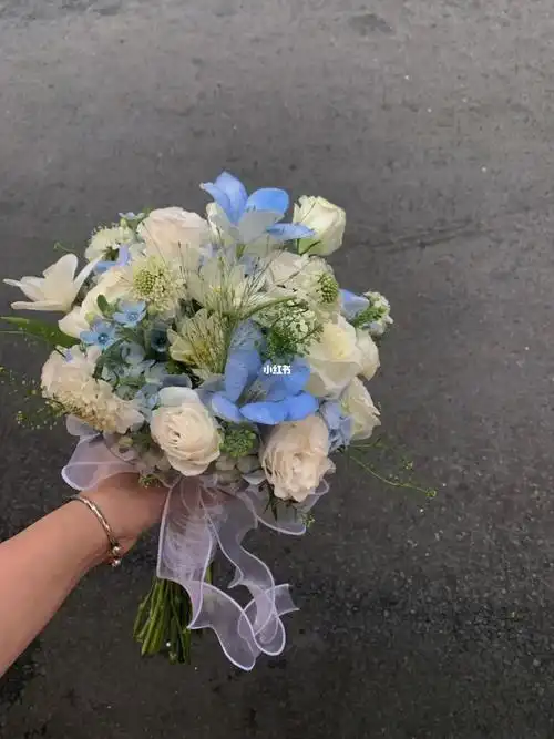 非常小清新的白蓝色系手捧花9197