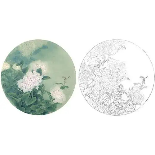 工笔花鸟白描底稿周中耀静风绣球花小品多种白描尺寸可选zy10