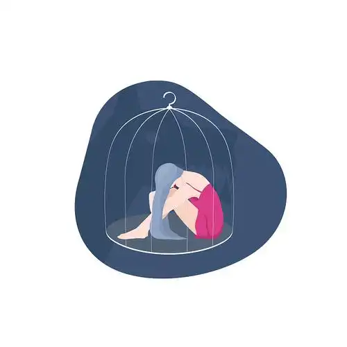年轻沮丧的女人被锁在笼子里插画下载