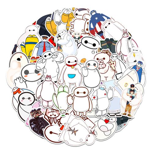 50张暖心大白卡通动漫贴纸行李箱平板滑板车汽车涂鸦防水装饰贴纸