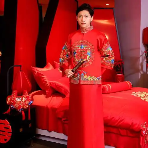 新郎结婚礼服男士秀禾服喜服中式结婚服装唐装马褂古装传统敬酒服图片