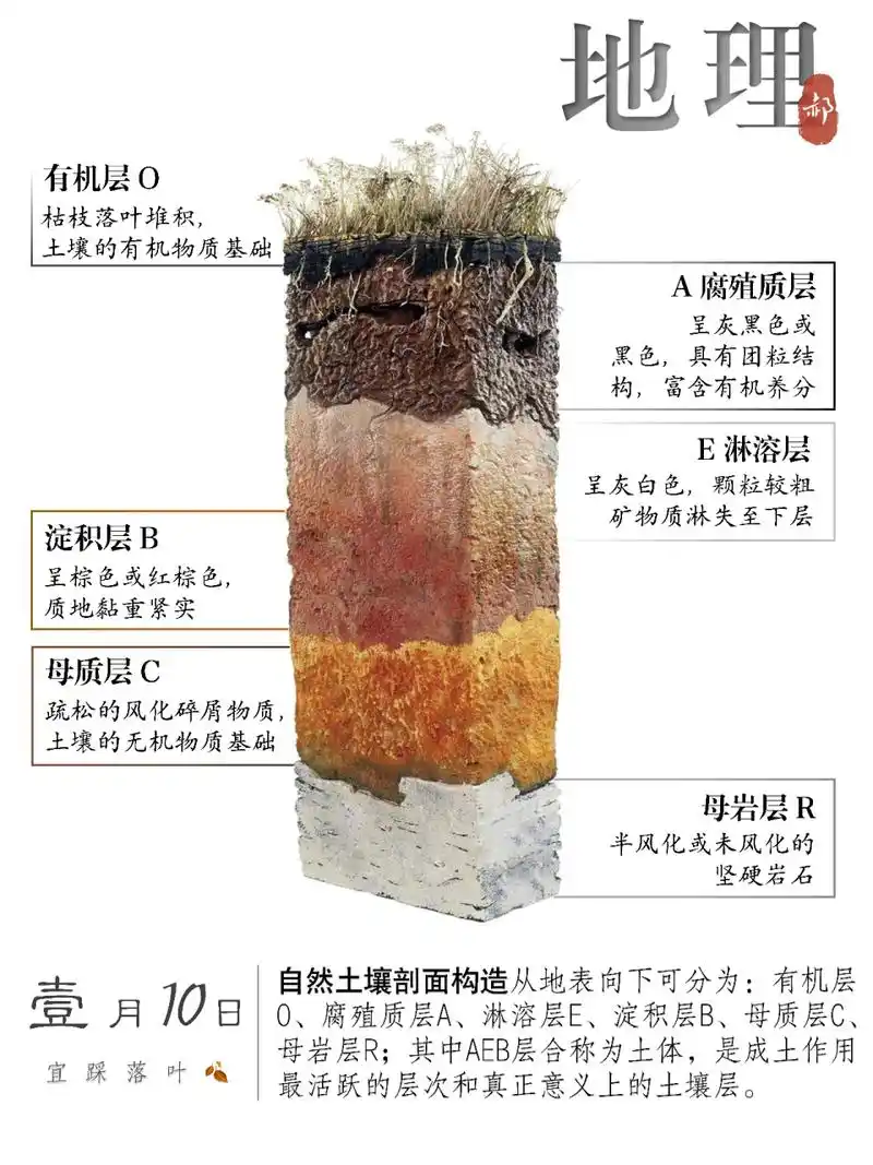 每天学点地理小知识#4 自然土壤剖面构造从地表向下可分为:有机层o