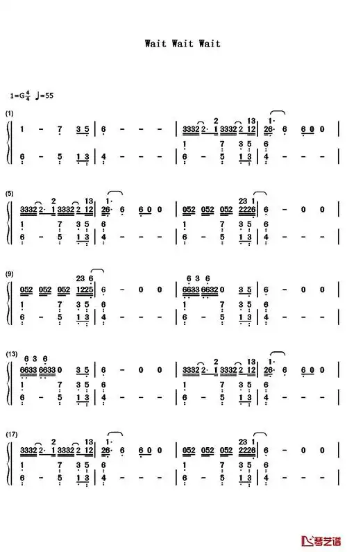 wait wait wait简谱-蔡徐坤-更好的还在后面