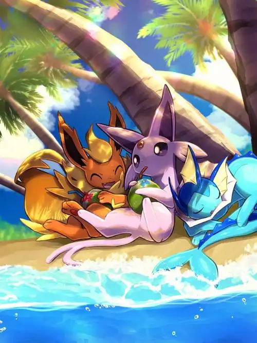 宝可梦插画分享165伊布家族の悠闲假期73